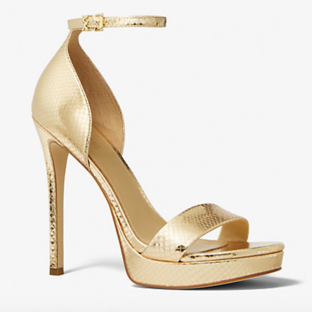 Jordyn Metallic Snake Embossed Leather Platform Sandal